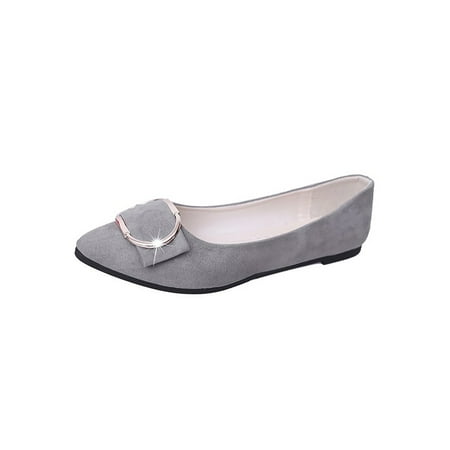 

Crocowalk Women s Casual Pointed Toe Loafers Dance Lightweight Slip On Flat Shoes Anti-Slip Buckle Flats Grey 7