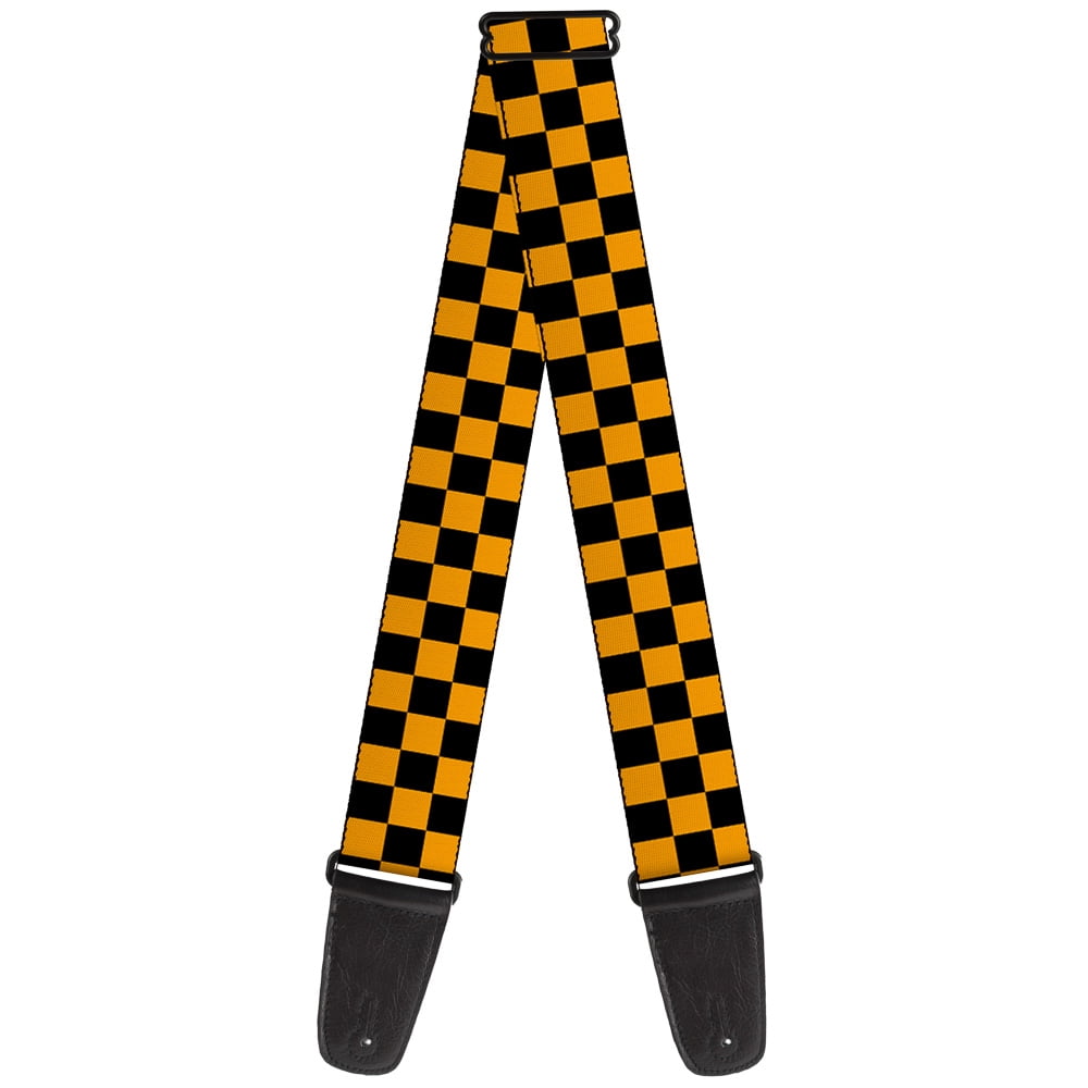 Buckle-Down Guitar Strap, Checker Black Gold, 2 Inches Wide
