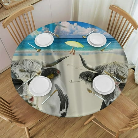 

Orinice Cows Sunglasses Beach Round Table Cover Stain Resistant Washable Indoor Outdoor Tablecloth Kitchen Dining Wedding Parties Outdoor Fitted 100% Polyester Fiber 42-46