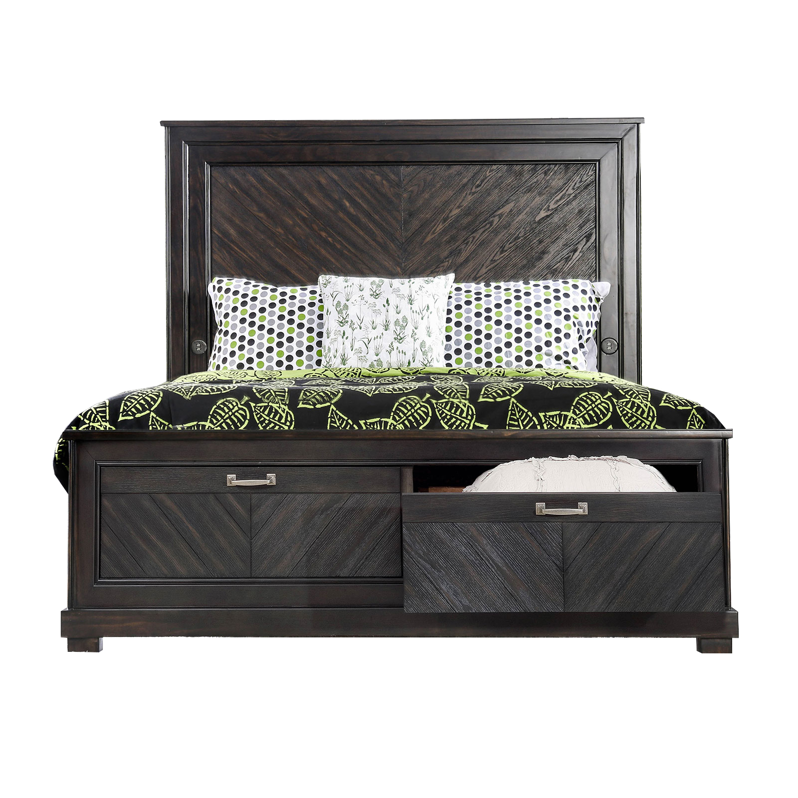 Eastern King Size Bed with USB Outlets, Brown