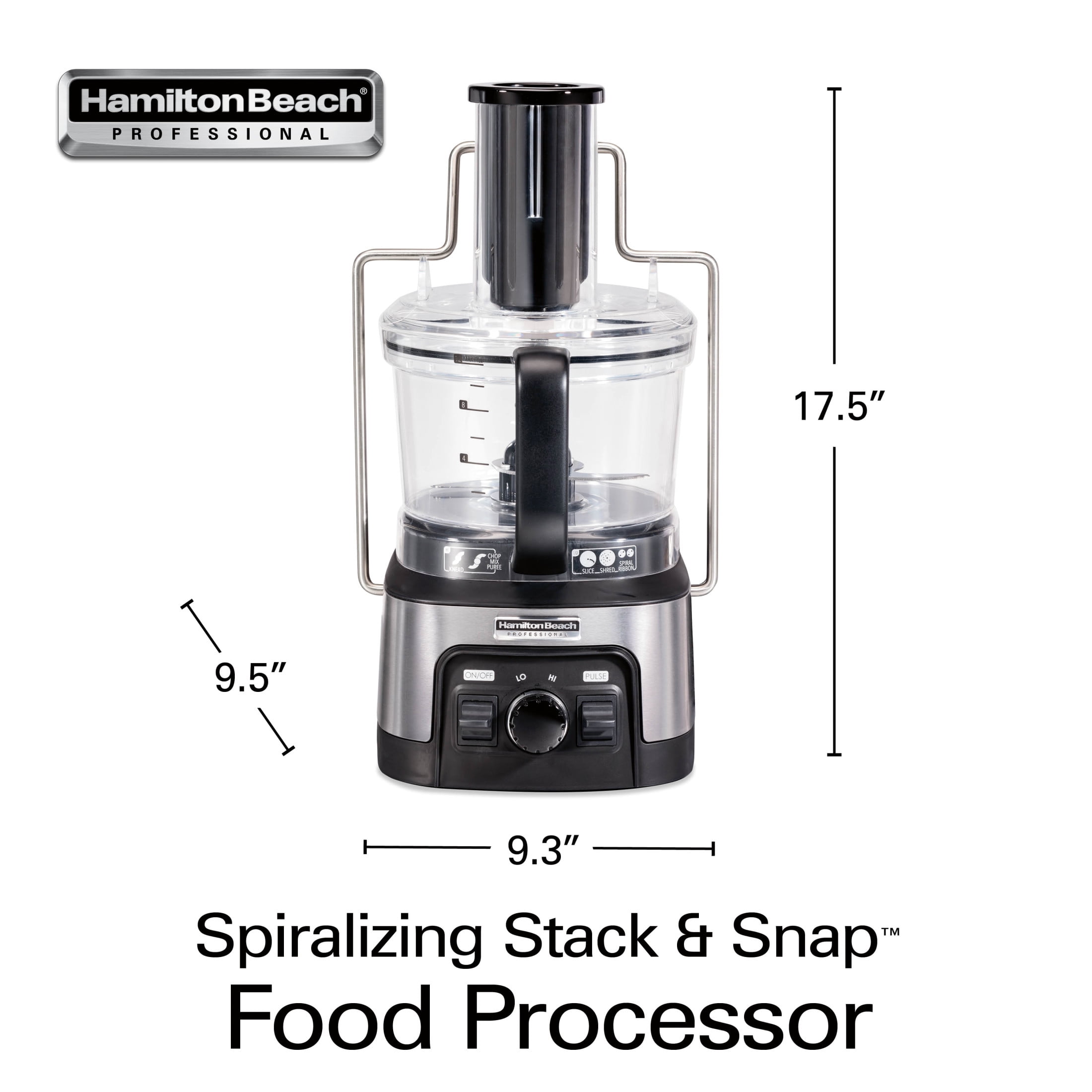 Hamilton Beach Professional 12 Cup Spiralizing Food Processor with Stack & Snap Design, Black