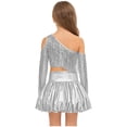 thumbnail image 5 of iiniim Girl's 2 Piece Dance Outfits Jazz Hip Hop Performance Dance Top and Metallic Bubble Skirts Set Silver 16, 5 of 7