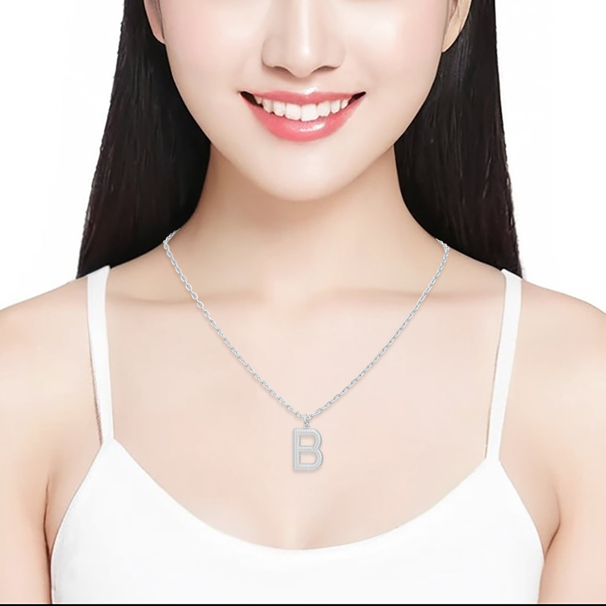 Time and Tru Women's Silvertone Initial B Necklace with Giftable Pouch