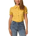 thumbnail image 1 of INSPIRAR CHIC Blusa de Algodón Floral con Cuello Peter Pan y Mangas Abullonadas para Mujeres, Ideal para el Verano, Casual, Talla XS, Amarillo y Púrpura, 1 of 6