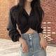 thumbnail image 5 of Camisa con nudo torcido, Top con lazo en la espalda, manga larga, blusa corta con parte delantera torcida para mujer, primavera, 5 of 8