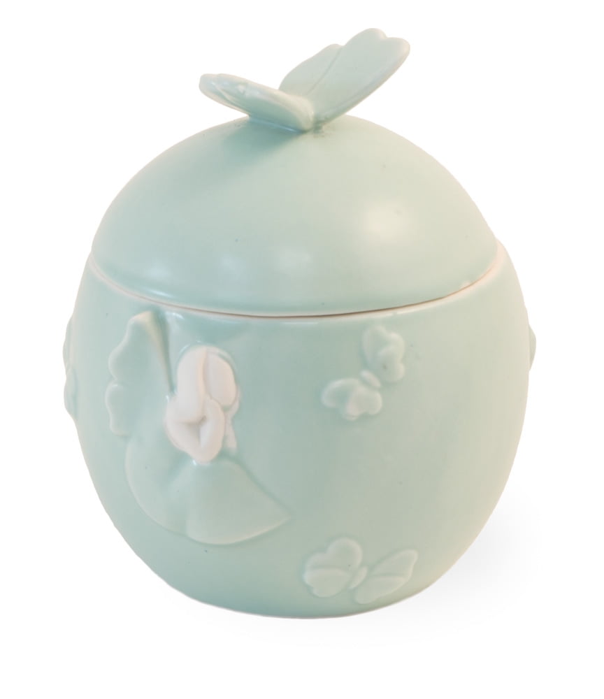 Butterfly Angel Mint Green 5 x 4 Porcelain Ceramic Cookie Jar With Lid