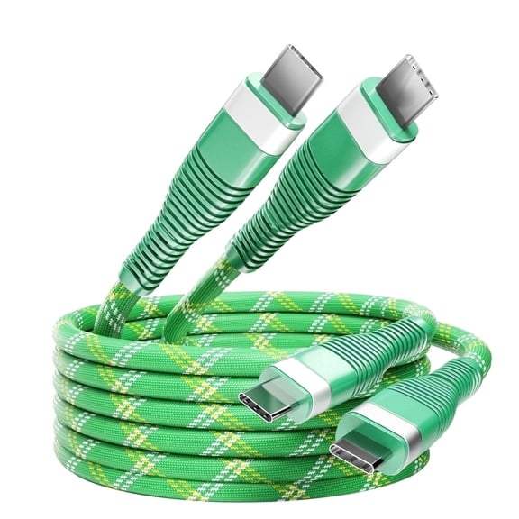 Wellooch 3ft 60W USB-C to USB-C Cable, 2-Pack, Green - Tangle-Free Braided Fast Charger Cord
