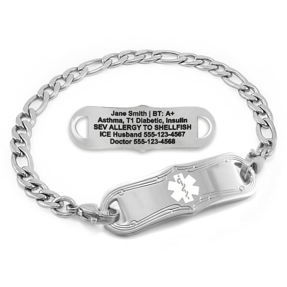MedicEngraved Stainless Steel Custom Medical Alert Bracelet - 5mm Figaro Link