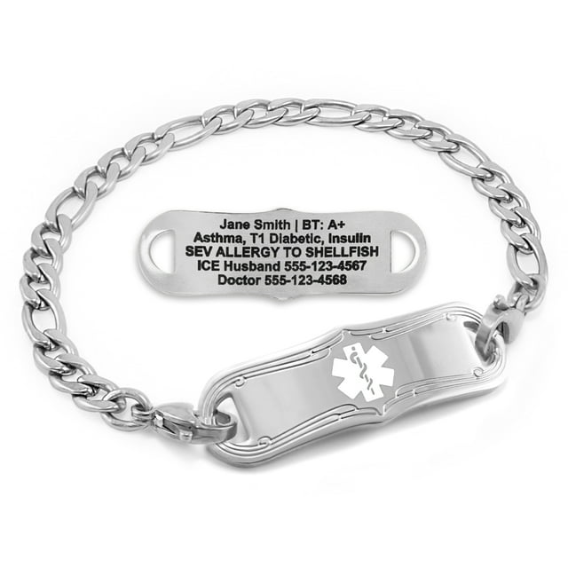 MedicEngraved Stainless Steel Custom Medical Alert Bracelet - 5mm Figaro Link