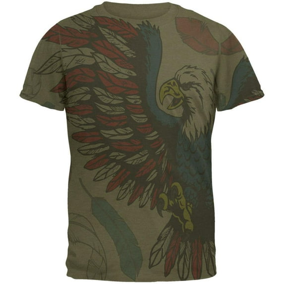 4th of July Patriotic Eagle Feathers Men's Soft T-Shirt Military Green X-LG