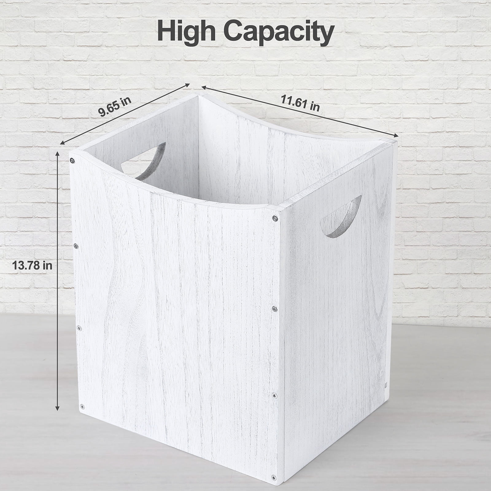 5.3 Gallon Rustic Wood Trash Can Wastebasket with Handles, White, Set of 2