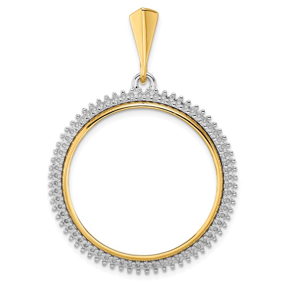 Finest Gold Wideband Distinguished Coin Jewelry 14K Two-Tone Polished Diamond Circle 27.0 mm Prong Coin Bezel Pendant Mounting