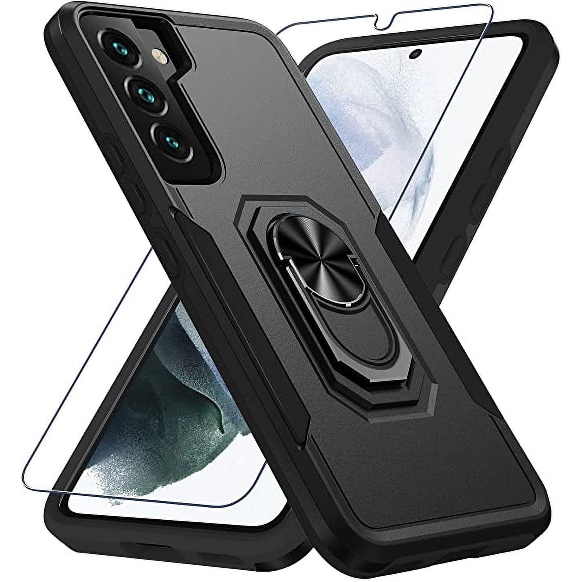 SamSung Galaxy S21 Plus mobile phone case, military grade shockproof cover pass, 15 foot drop test protective cover, with magnetic support and vehicle support（Black）