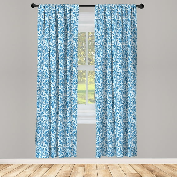Ambesonne Floral Curtains, Medieval Victorian Petals, Pair of 28"x84", Azure Blue