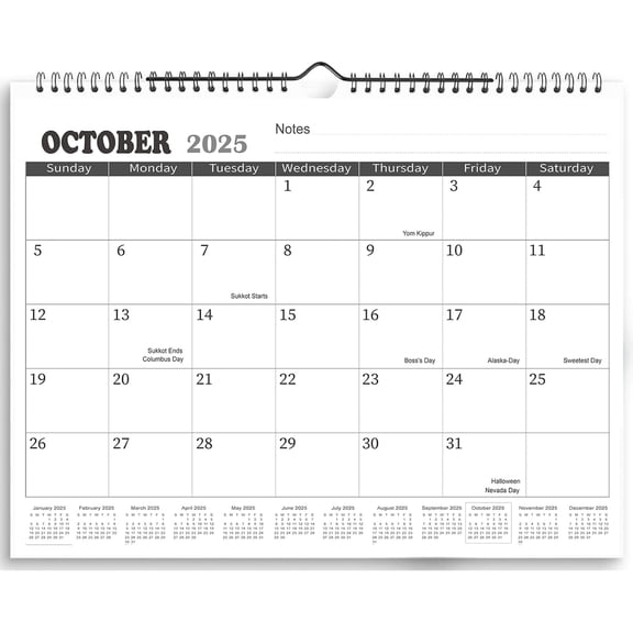 2025-2026 Wall Calendar - 15 Monthly Calendar from October 2025 - December 2026, 11.5'' x 14.5'', 2025-2026 Calendar with Notes, Twin-Wire Binding Hanging Hook Thick Paper, Black