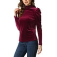 thumbnail image 4 of INSPIRE CHIC Velvet Top for Women's VintageTurtleneck Puff Long Sleeve Blouse Burgundy XL, 4 of 5