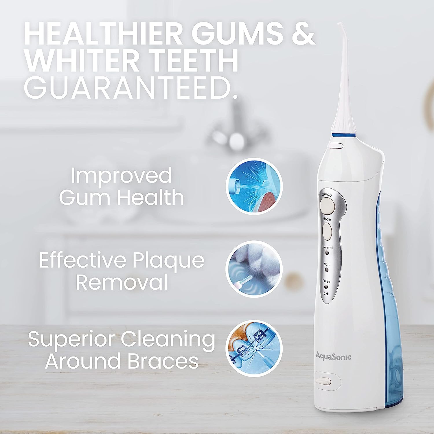 Aquasonic Water Flosser Cordless Rechargeable Oral Irrigator for Kids and Adults, White - image 5 of 6