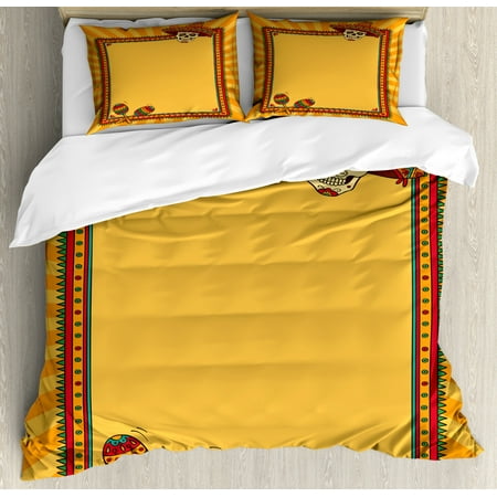 Fiesta Duvet Cover Set Frame Pattern With Skull Sombrero And