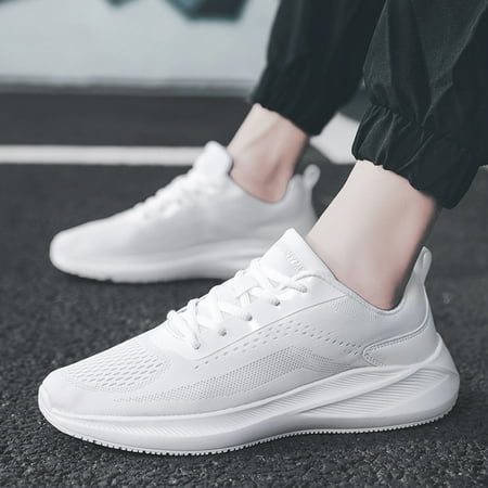 

Men Solid Color Mesh Lace Up Casual Shoes Comfortable Breathable Soft Sole Sneakers White 8