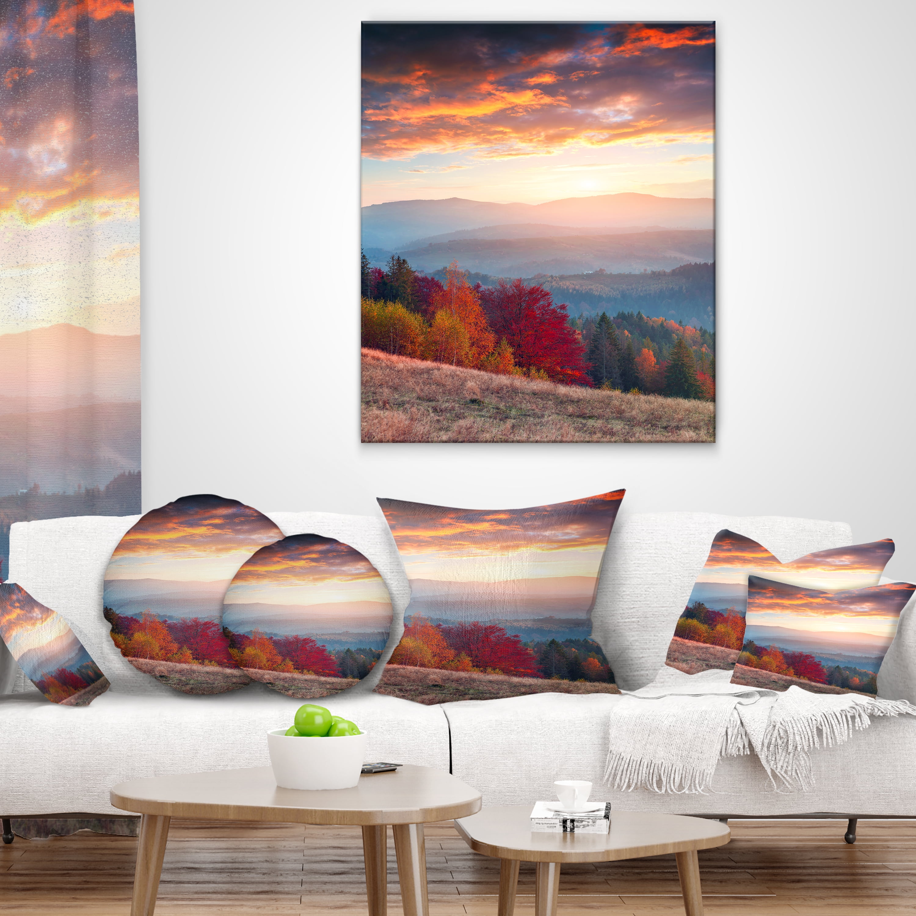 Designart Sunrise in Carpathian Mountains - Landscape Photography Throw Pillow - 16x16