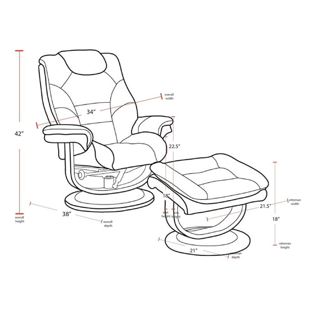 Pemberley Row Leather Gray Manual Reclining Swivel Chair with Ottoman 33.5"W x 36"D x 40"H Assembly Required