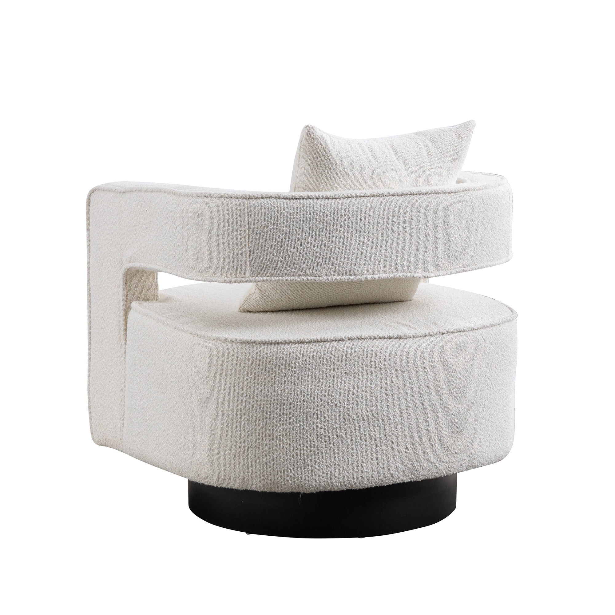 Leumius Swivel Accent Chair with Open Back,Modern Single Sofa Chair With Weathered Base for Nursery Bedroom Living Room Hotel Office, Club Chair Leisure Arm Chair for Lounge,Ivory Boucle