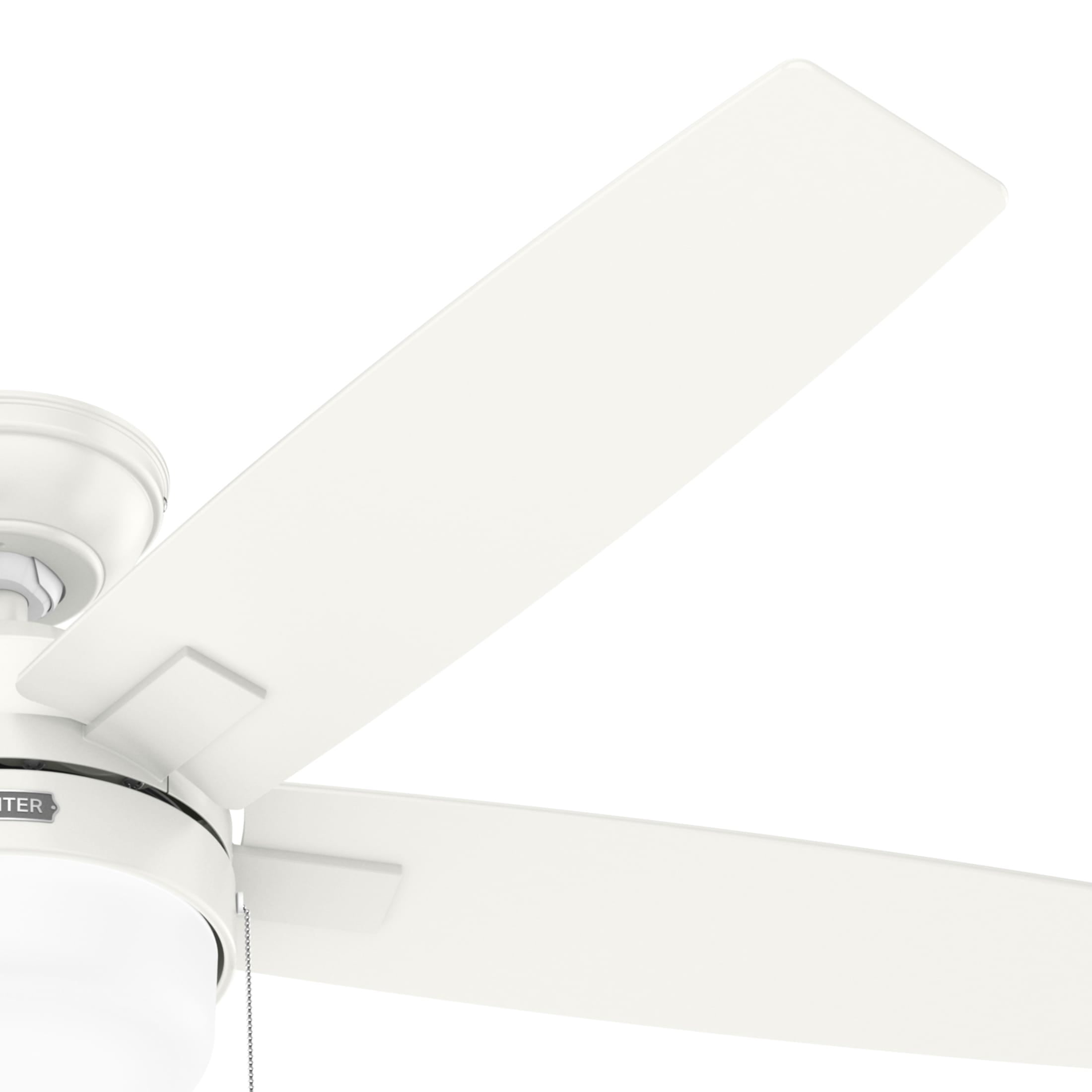 Hunter 52 inch Indoor Ceiling Fan with LED Light - White Ceiling Fan with Pull Chain, For Bedroom or Living Room, Standard Mount, No Remote, 5 Blades, Includes Bulbs - Anisten 52487, Fresh White
