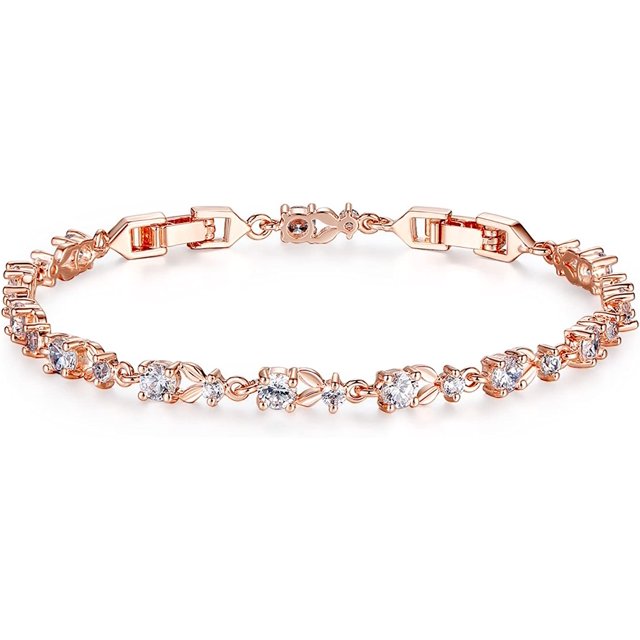 Pulsera fina de lujo TUNC chapada en oro rosa con 5 circonitas cúbicas