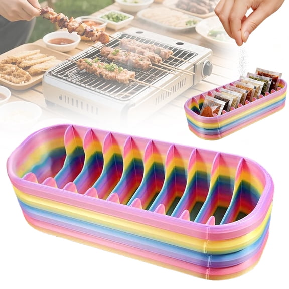 1 Pack 10-Compartment Organizer Box with Lid, Clear Plastic Storage Container and Tray Set, Portable Box for Seasonings, Crafts, and Small Parts, 17x4 cm (C)