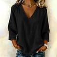 thumbnail image 2 of yoeyez Womens 3/4 Sleeve Length Tops Cotton Gauze V Neck Tshirts Casual Loose Fit Classic Tunic Tee Fall Fashion 2026 Going Out Top Black,XL, 2 of 6