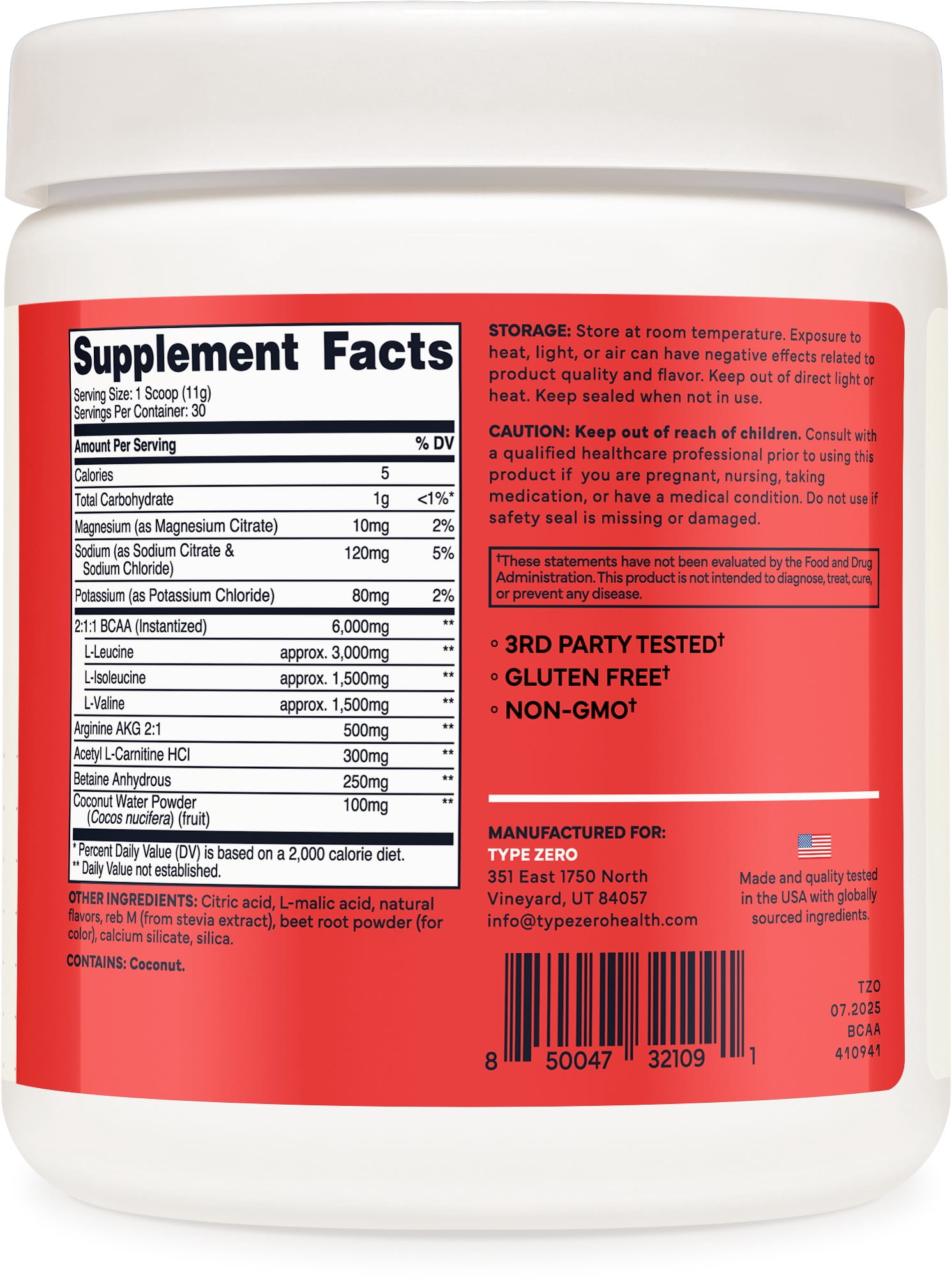 Type Zero Ultra Clean Vegan BCAA Powder + Electrolytes (Tropical Punch | 6G)