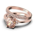 thumbnail image 4 of Dazzling Minimalist 2.50 Carat Oval Cut Morganite And Diamond Moissanite Engagement Ring, Wedding Ring, Two Matching Band in Silver With 18k Rose Gold Plating Gift For Loveria, Promise Ring, 4 of 4