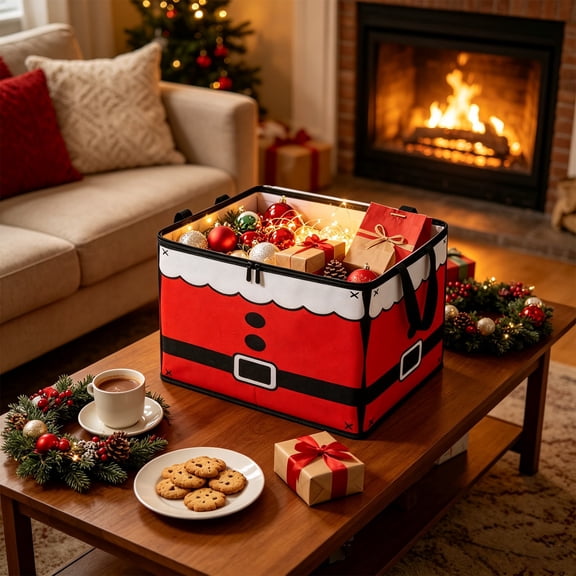 PALIFEUR Christmas Storage Box, Foldable Large Storage Bin with Lid, Clothes and Toy Organizer for Home, Red