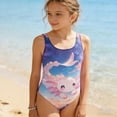 thumbnail image 2 of Tisuna Little Girls Athletic One-Pieces Swimsuit Cartoon Print Sleeveless Crew Neck Swim Romper Cute Lightweight Youth Girls Water Play Surfing Beachwear Blue Size 5-6 Years, 2 of 5