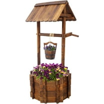 Wooden Wishing Well Outside, Large Wishing Well Planter with Hanging Bucket, Rustic Flower Planter Patio Garden Lawn Home Decor, 45.4'' x 20'' x 20''