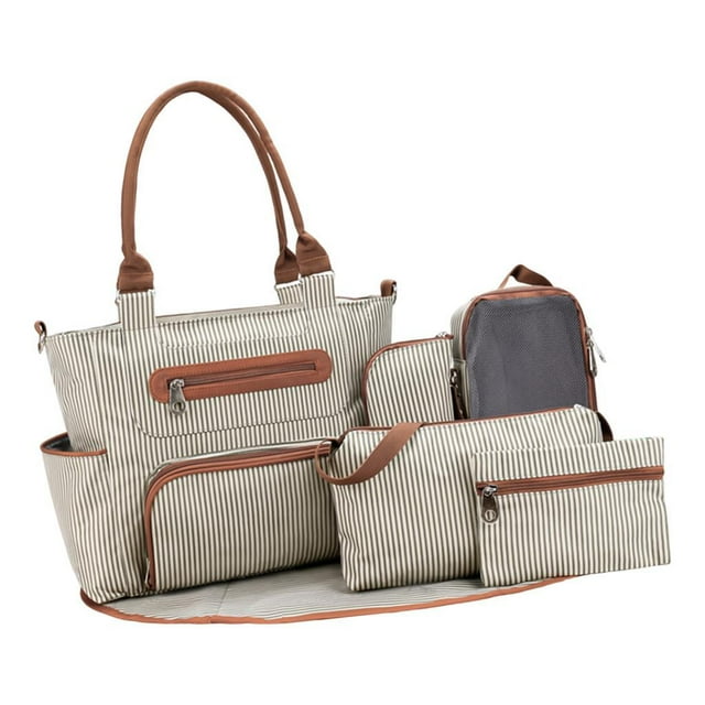 Bolsa de pañales de maternidad multifunción, bolso colgante, bolso de moda estampado para cochecito Caqui