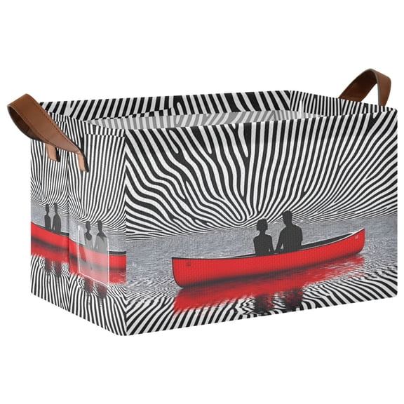 Yayeee Foldable Storage Basket for Shelves with Handles Waterproof Cloth Bins, Red Boat