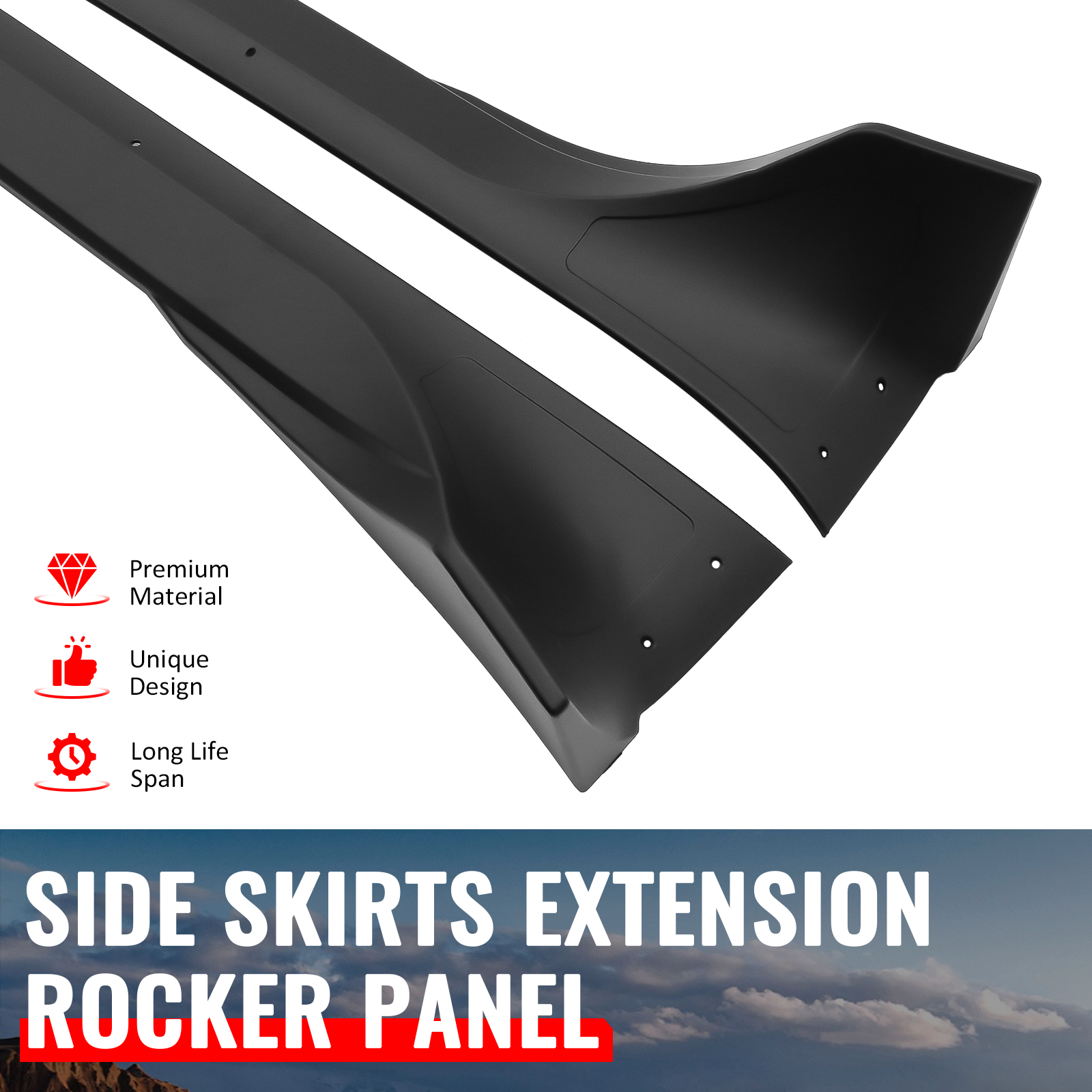 Ikon Motorsports Side Skirts Extension, Compatible with 2025-2026 Tesla Model Y Juniper, IKON Style ABS Plastic Matte Black Rocker Panel Splitter Side Underbody Spoiler 2PC