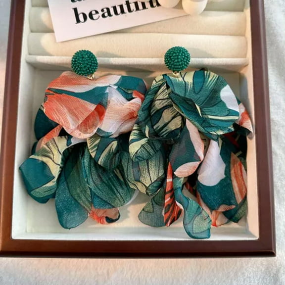 HOOUN Womens Flower Petal Long Dangle Earrings Drop Hook Tassel Fashion Jewelry Gift-02 Dark Green