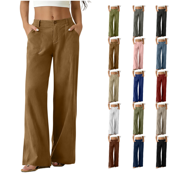 SimpleJoyi Women's High Waist Relaxed Fit Straight Leg Pants Solid Color Pocket Details Casual Long Wear Size S‑XXL