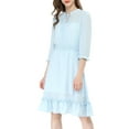 thumbnail image 3 of INSPIRE CHIC Women's Layered Ruffle Hem 3/4 Sleeves Smocked Chiffon A-Line Dress L Blue, 3 of 9