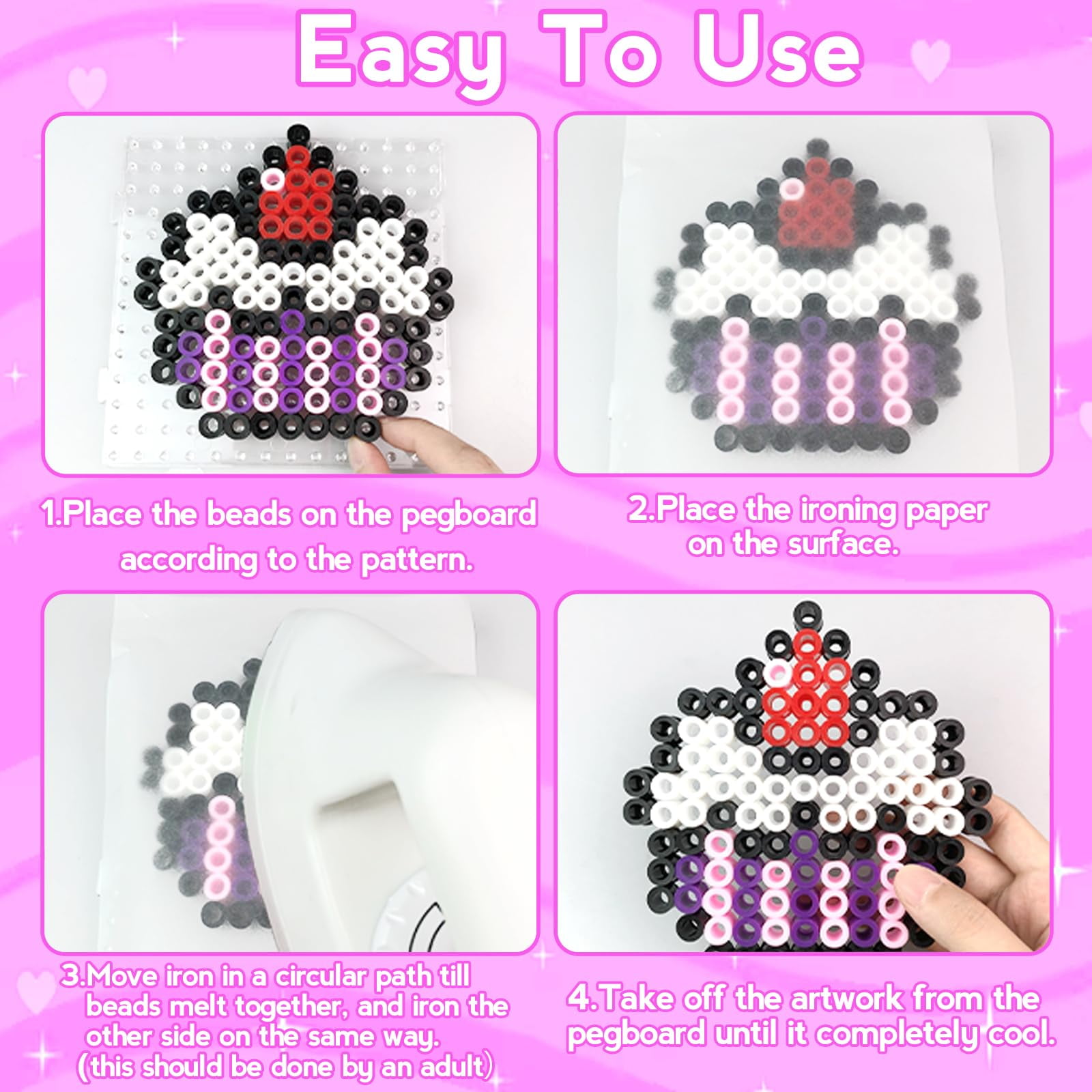 10mm Large Fuse Beads Kit– 12 Colors XL Set with Storage Box, Ironing Papers, Pegboards, Booklet, DIY Art Craft Gift for Girls & Boys Age 3+, for Birthday, Christmas, Available in Blue, Red, or White