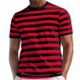 thumbnail image 3 of Mens Short Sleeve T-Shirts Striped Casual Crewneck Basic Shirt Color Block Stretch Summer Beach Tees Deep Red M, 3 of 4