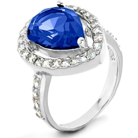ELYA Sterling Silver Montana Blue Pear-Cut CZ Halo Ring