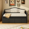 thumbnail image 3 of MODERNLUXE Twin Size Daybed with Trundle,Wooden Upholstered Sofa Bed with 2 Storage Drawers for Living Room, Bedroom,Black, 3 of 10