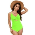 thumbnail image 4 of COMVALUE Women One Piece Swimsuits Tummy Control Bathing Suit Mesh V Neck Swim Suits Full Coverage Modest High Cut Swimwear 2026 (Green, M), 4 of 9