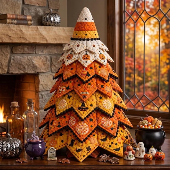 DIY Halloween Quilted Fabric Tree Kit - Halloween Tabletop Decor Layered Fabric Sewing Craft Kit, Mantel Shelf Decor Halloween Home Decor Handmade Birthday Gifts