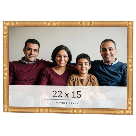 22x15 Frame Gold Bamboo Solid Wood Picture Frame | 0.75 Inch Moulding Width | Interior Frame Depth