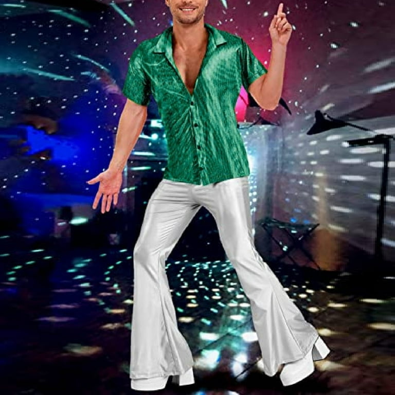 GHSOHS Mens Dress Shirts Green Men's Sequin Short Sleeved Shirt