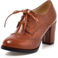 thumbnail image 1 of Women'sChunkyBlockHeelsOxfordsVintageWingtipBroguesRoundToeLace-upPumpsHighHeeledBootiesDressShoes, 1 of 5